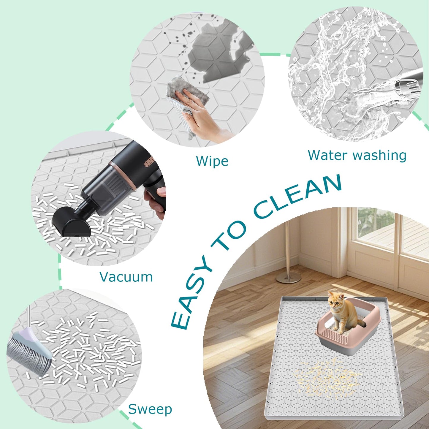 Jacooxi Cat Litter Mat for Litter Box, Silicone Large Cat Litter Trapping Mat - 28x22 in, Waterproof & Non-Slip, Durable & Easy Clean, Light Gray