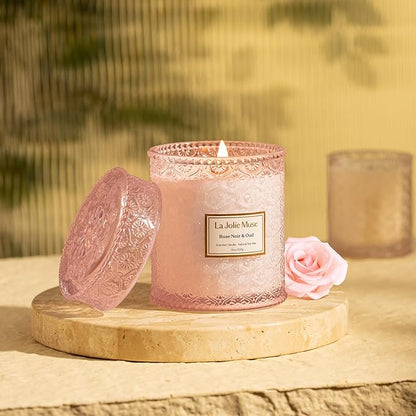 LA JOLIE MUSE Rose Noir & Oud Scented Candle – Lemon, Rose & Oud |19 oz Large Wooden Wick Candle | Natural Soy Wax | 90 Hours Clean Burn | Gift-Ready for Hosts & Gatherings | Elegant Home Décor