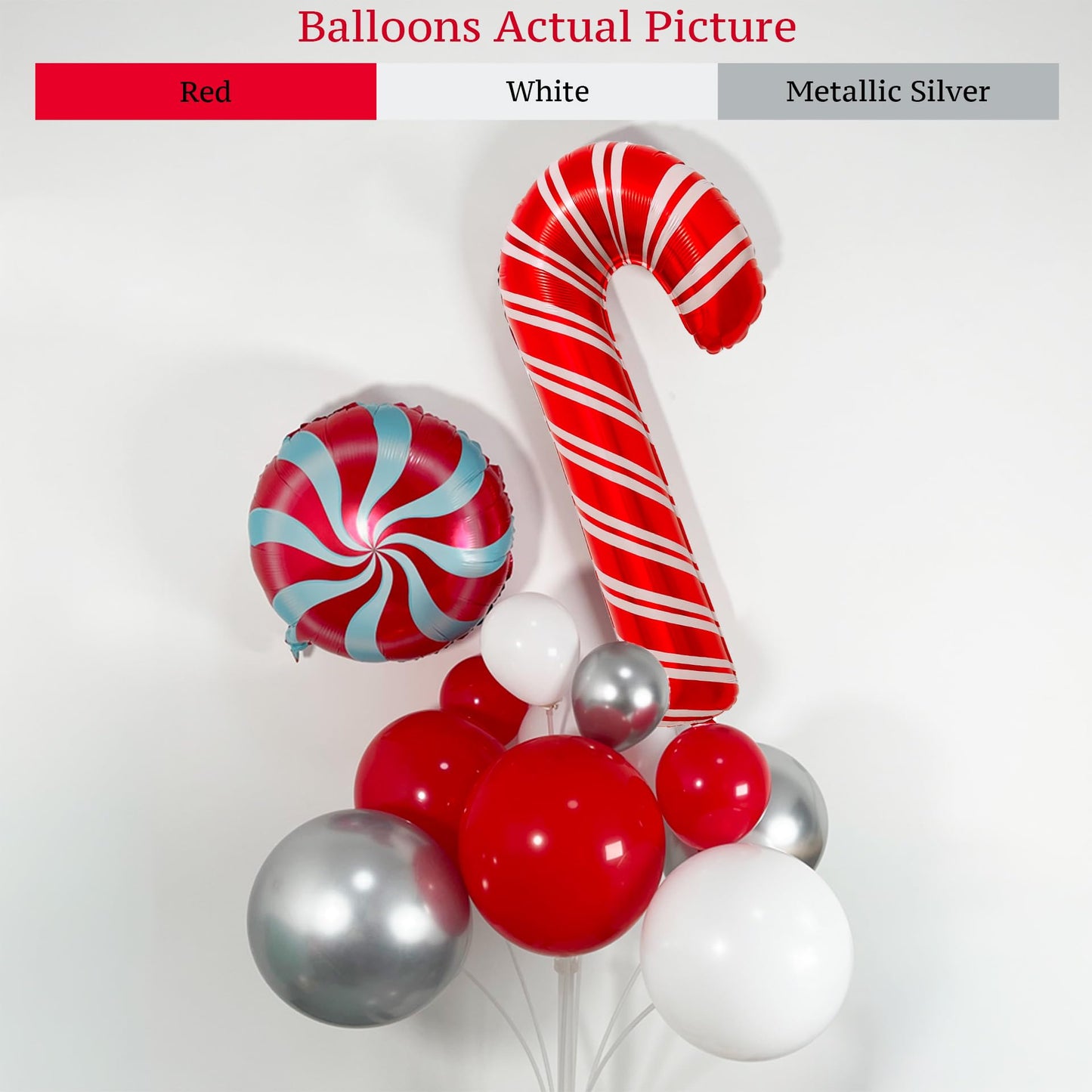 PartyXpress 135PCS Christmas Balloon Arch Garland Kit with Red White Silver Cane Candy Balloons for Xmas Party Backdrop, Holiday Birthday Decorations, Winter Garland Indoor, Snow Theme Baby Shower