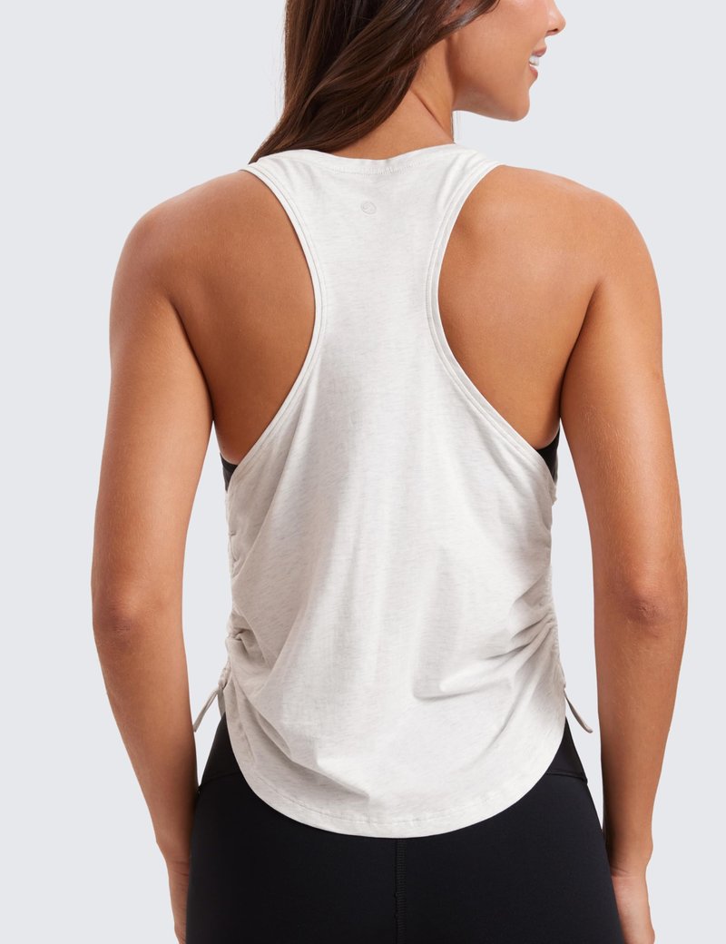 CRZ YOGA Pima Cotton Ruched Side Tank Tops for Women - Workout Athletic Casual Racerback Crewneck Loose Sleeveless Shirts Ice Grey/White Small