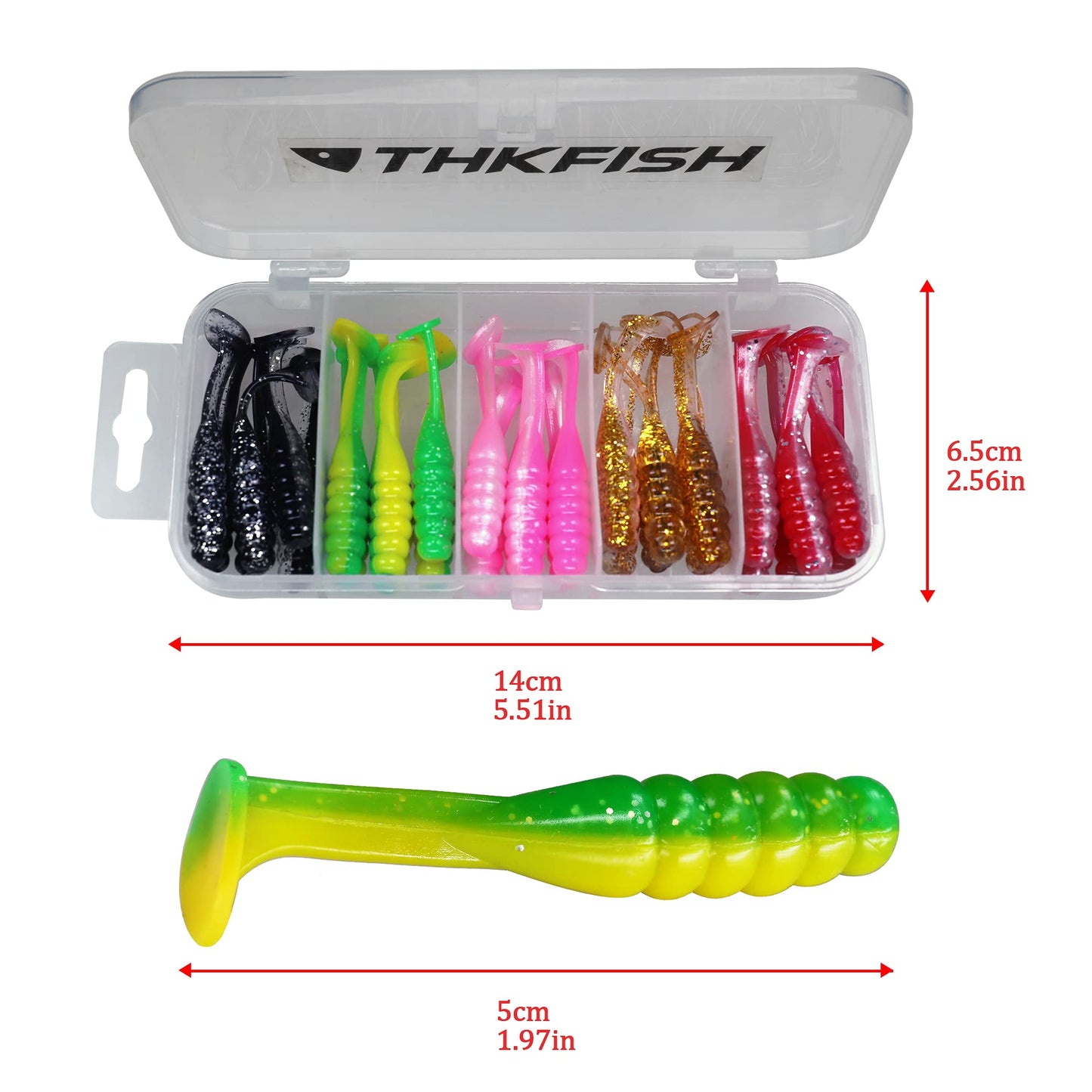 THKFISH 30Pcs Paddle Tail Swimbaits 2 INCH Bicolor Soft Plastic Fishing Lure Swim Baits for Crappie Bass Trout Mixed Color