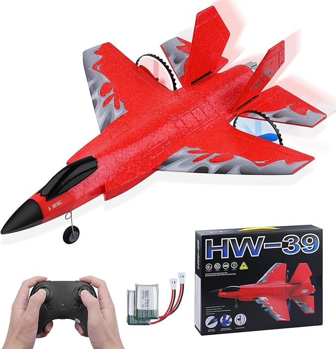 RC Plane 2CH RC Airplane Toys HW39 Fighter 2.4GHz Remote Control Plane RC Airplane RTF Ready to Fly for Beginner Kids and Adults F35 Aeroplane with Night Lights USB Charging (Red)