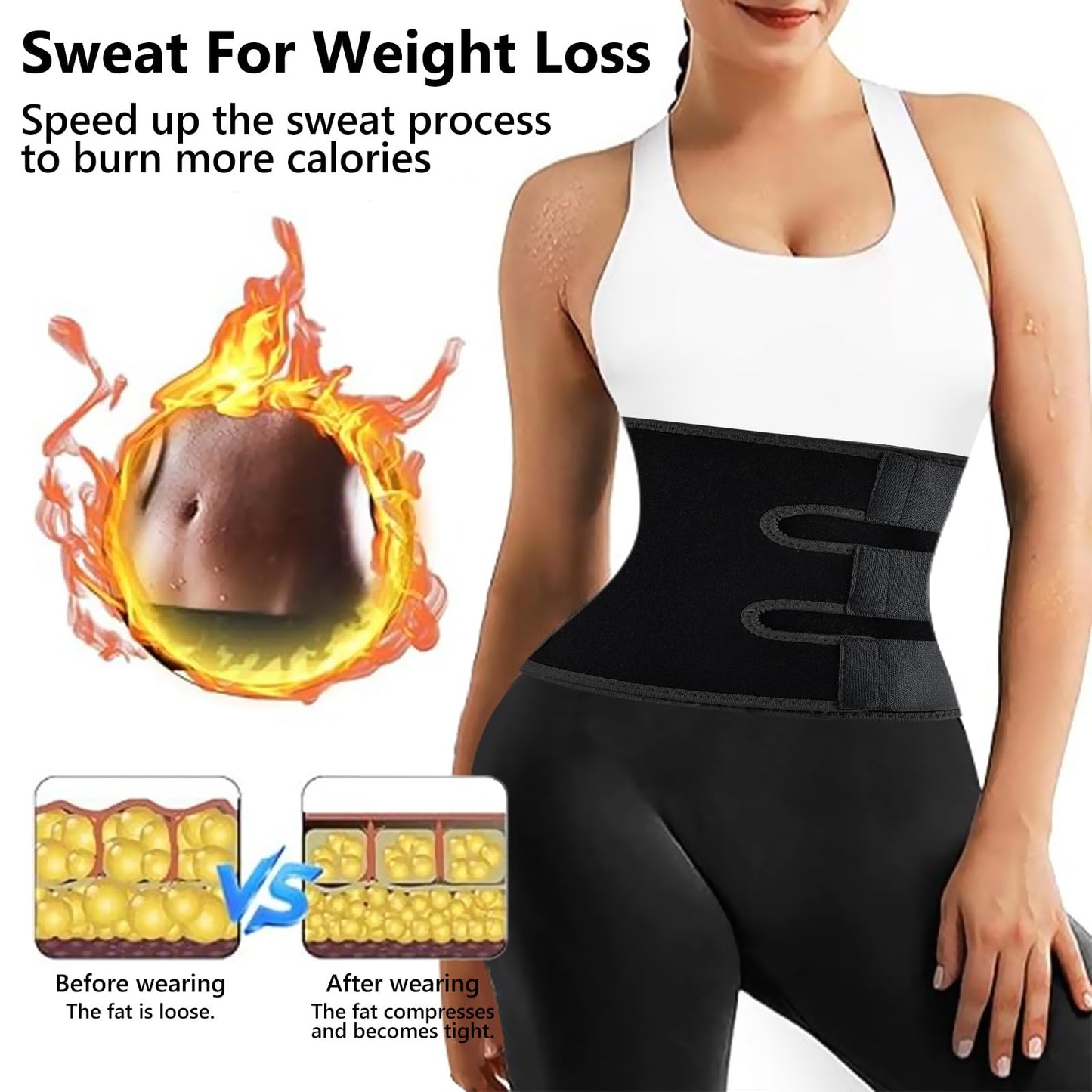 AMZBOSS Waist Trainer for Women Lower Belly Fat, Waist Sweat Band for Women, Belly Band Sweat Belt, Stomach Wrap with Pocket (Black, Medium)