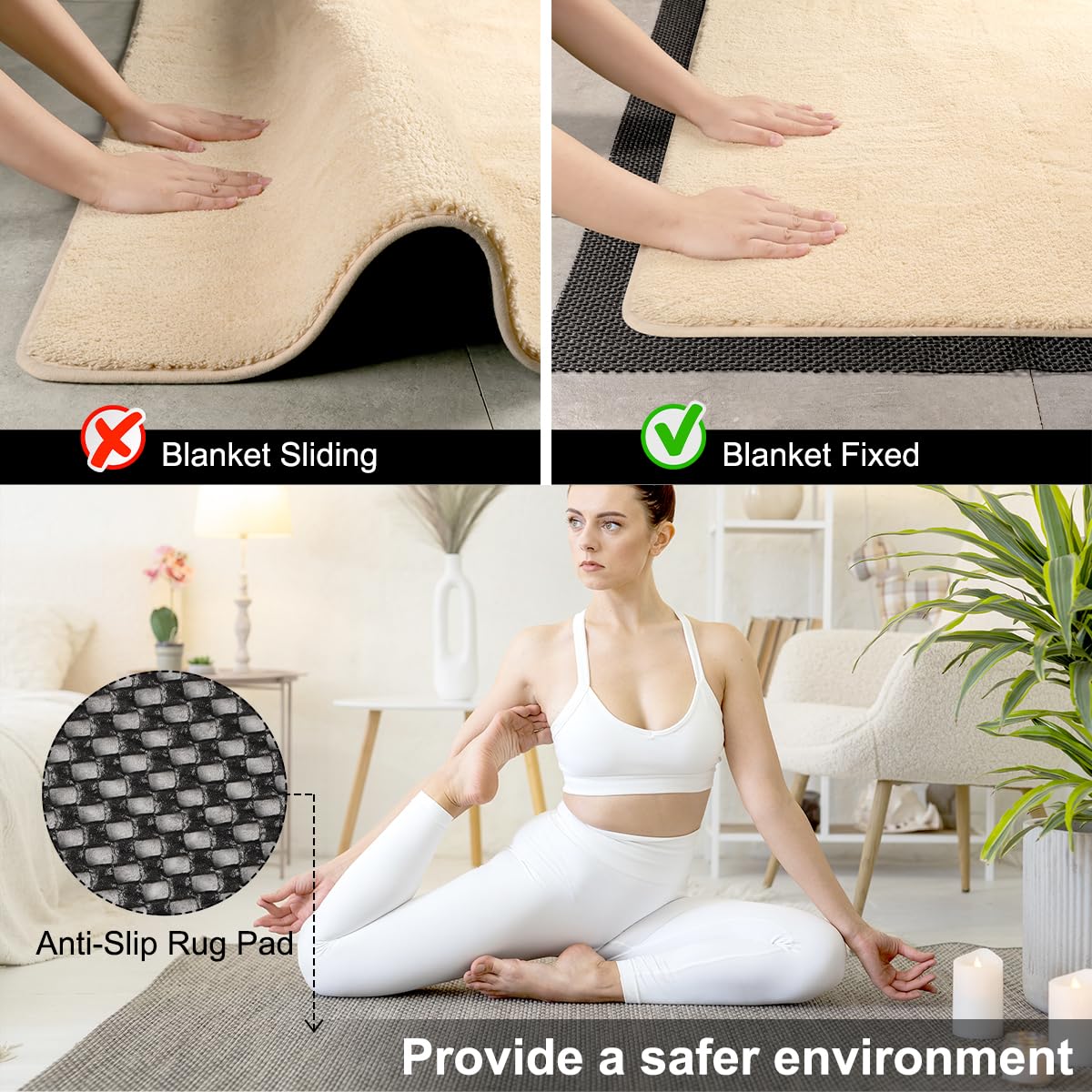 FACIACC Non Slip Rug Pad Gripper 2 x 5 Feet Extra Thick Pads Carpet Pads for Area Rugs Keep Your Rugs Safe and in Place on Hardwood Floor (Black)