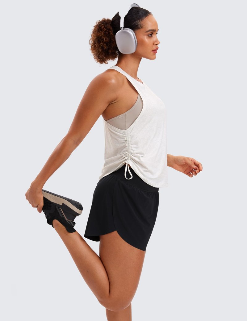 CRZ YOGA Pima Cotton Ruched Side Tank Tops for Women - Workout Athletic Casual Racerback Crewneck Loose Sleeveless Shirts Ice Grey/White Small