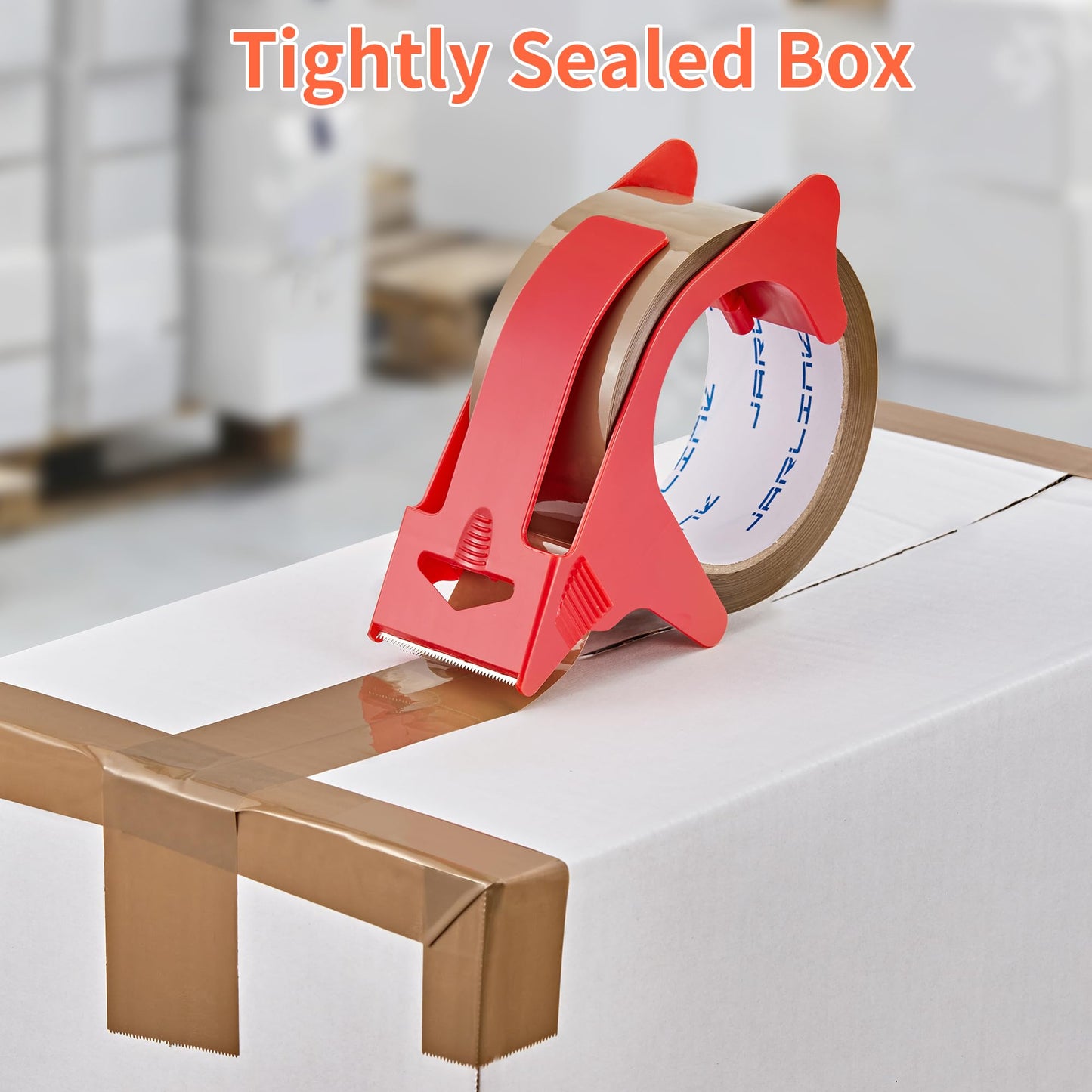 JARLINK 12 Rolls Brown Packing Tape with Dispenser, Heavy Duty Packaging Tape Refills for Shipping Packaging Mailing, 2.6mil Thick, 1.88 inches Wide, 55 Yards Per Roll, 660 Total Yards