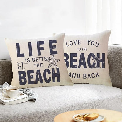 ULOVE LOVE YOURSELF Coastal Beach Throw Cushion Covers Double-Sided Tropical Palm Paddles Anchor Starfish Summer Beach House Decorative Pillowcase 18 x 18 Inch 4Pack Porch Patio Decor (Blue)