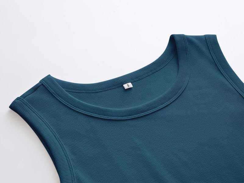 ANRABESS Womens Sleeveless High Neck Tank Tops Fashion Summer Casual Basic Slim Fit Ribbed Racerback Top Shirt Clothes Lake Blue Medium