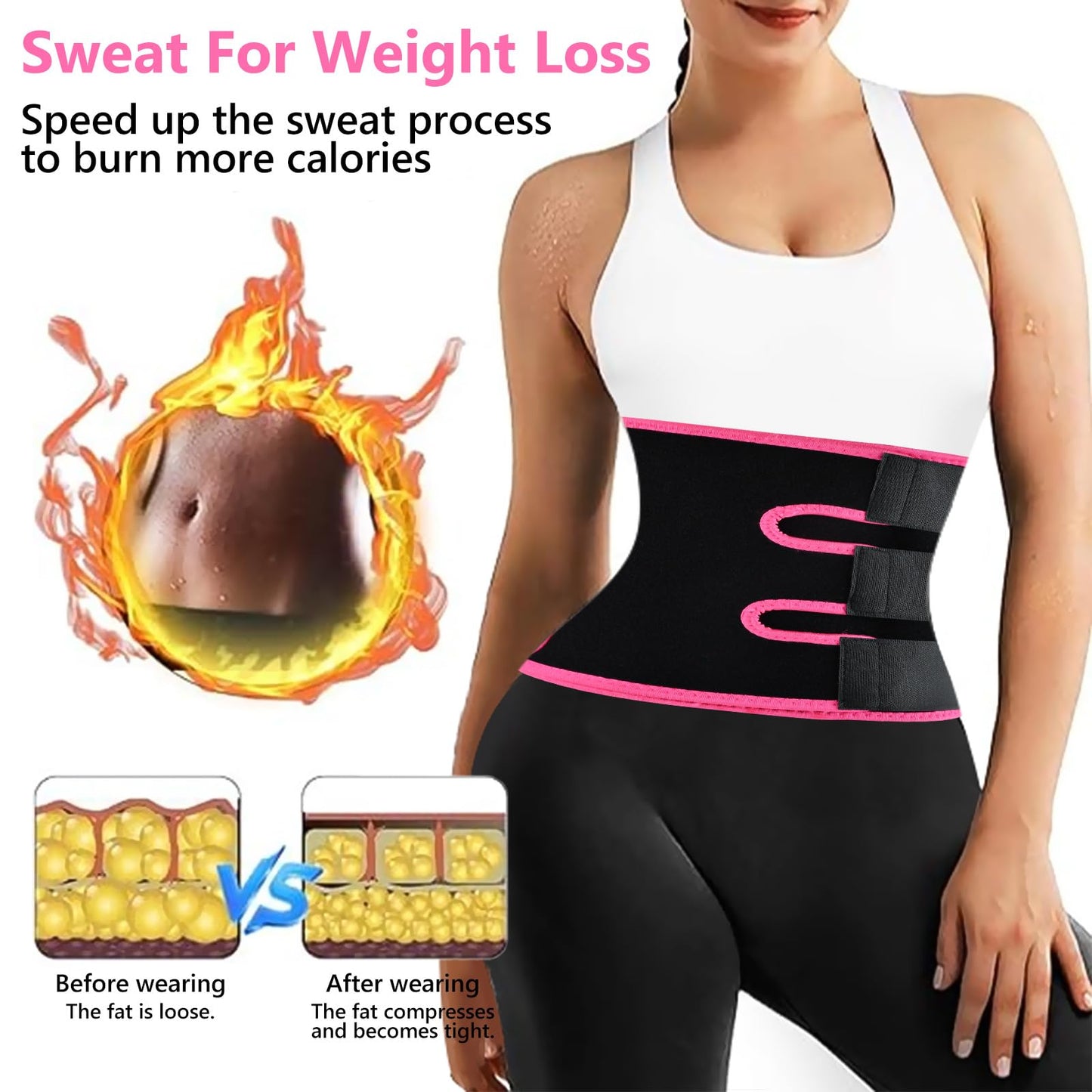 AMZBOSS Waist Trainer for Women Lower Belly Fat, Waist Sweat Band for Women, Belly Band Sweat Belt, Stomach Wrap with Pocket (Pink, X-Large)