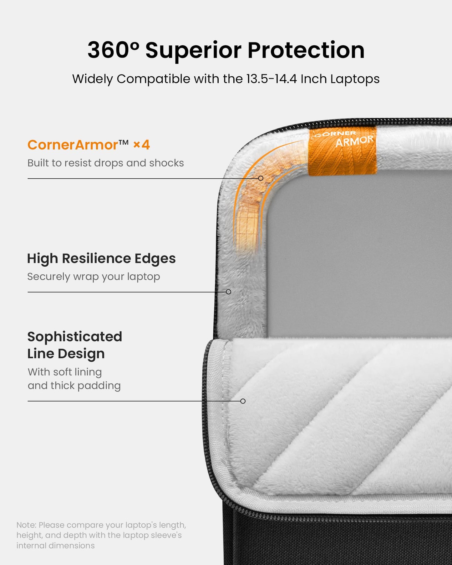 tomtoc 360 Protective Laptop Case Sleeve for 14 Inch Lenovo, HP, ASUS, Dell, Acer Laptop Notebook Ultrabook, Water-Resistant Shockproof Computer Bag with Accessory Pocket
