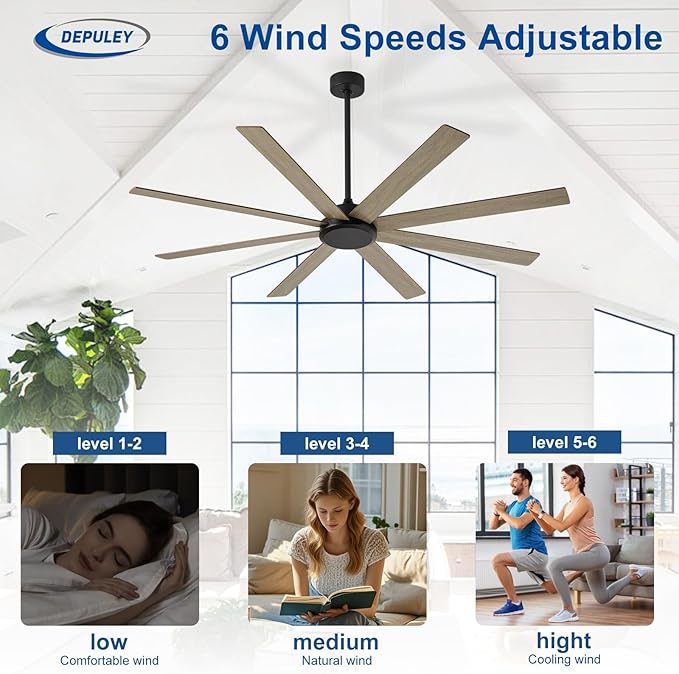 Depuley Large Ceiling Fan without Light: 72 Inch Indoor/Outdoor Fan Reversible DC Motor 6 Speed - Dual 8 Blades Big Ceiling Fans with No Light for Living Room Covered Patio, Wood Color
