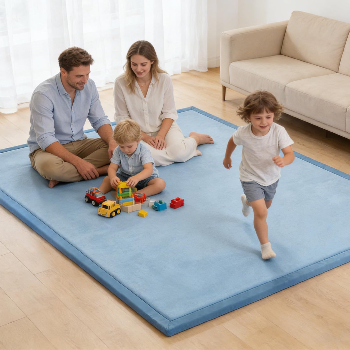 TreeBud Baby Play Mat for Floor, 1.3 Inch Thick Memory Foam Tummy Time Mat with Non Slip Backing, Soft Coral Velvet 59X71 Inch Playpen Mat Crawling Tatami for Infants Toddlers Kids, Midnight Blue