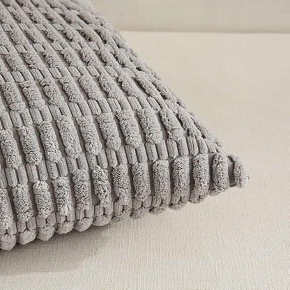 Fancy Homi Gray Lumbar Farmhouse Decorative Throw Pillow Covers 12x24 Inch for Living Room Couch Bed Sofa, Rustic Boho Home Decor, Soft Striped Corduroy Rectangle Cushion Case 30x60 cm
