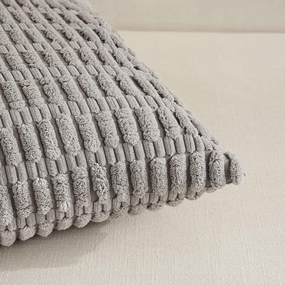 Fancy Homi Gray Farmhouse Decorative Throw Pillow Covers 20x20 Inch for Living Room Couch Bed Sofa, Rustic Boho Home Decor, Soft Striped Corduroy Square Cushion Case 50x50 cm