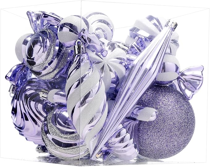 Christmas Ball Ornaments Set Shatterproof Christmas Tree Ornaments 24 PCS Painted Shaped Styles Xmas Tree for Holiday Decor,Purple
