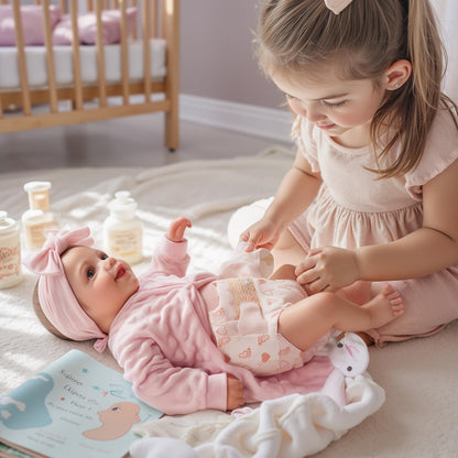 BABESIDE Reborn Baby Dolls Sunny - 17Inch Cute Soft Vinyl Realistic Baby Doll Poseable Smiling Real Life Baby Dolls with Complete Accessories for 3+ Years Old Gifts