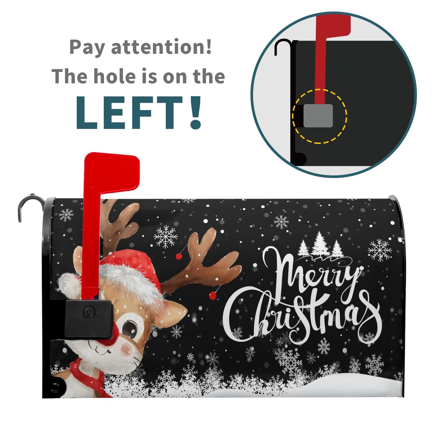 Anyako Merry Christmas Reindeer Black Mailbox Covers Magnetic Standard Size 18" X 21",Winter Snowflake Mailbox Wraps Post Letter Winter Box Cover for Holiday Garden Yard Decor