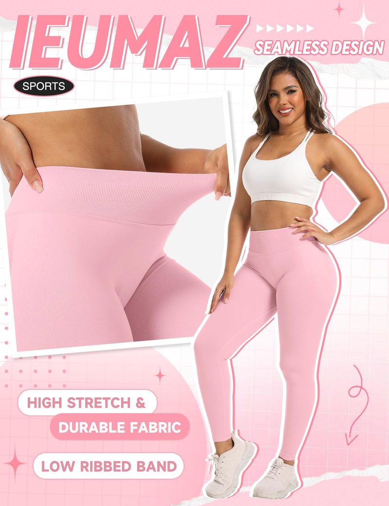 Ieumaz Scrunch Butt Lifting Leggings for Women Gym Seamless Workout Leggings Mid Low Waist Tummy Control Yoga Pants