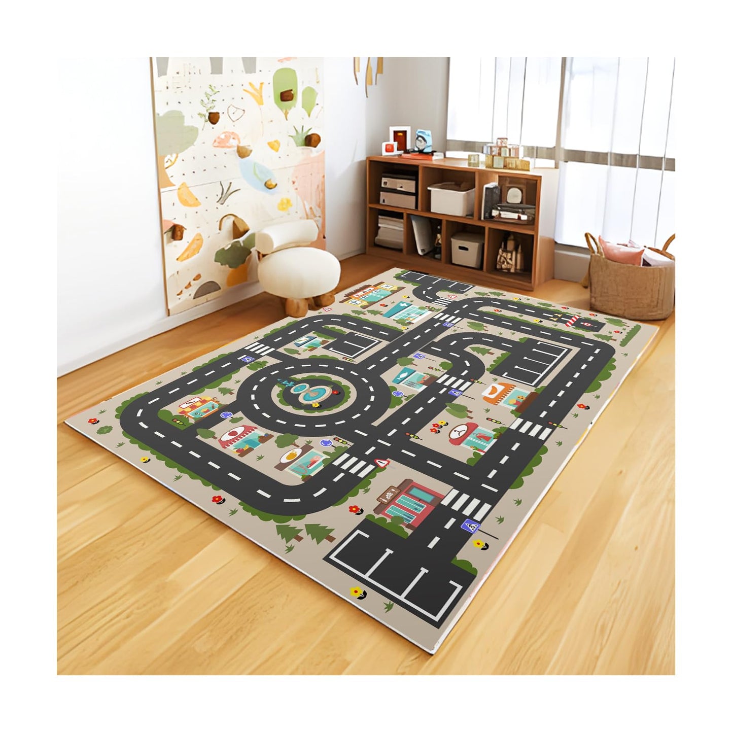 Analog ABC Kids Rug Playroom Car Play Mat City Life Road Rug for Cars Fun City Map for Carpet for Bedroom Boys (63 * 94 inches, Evening City)