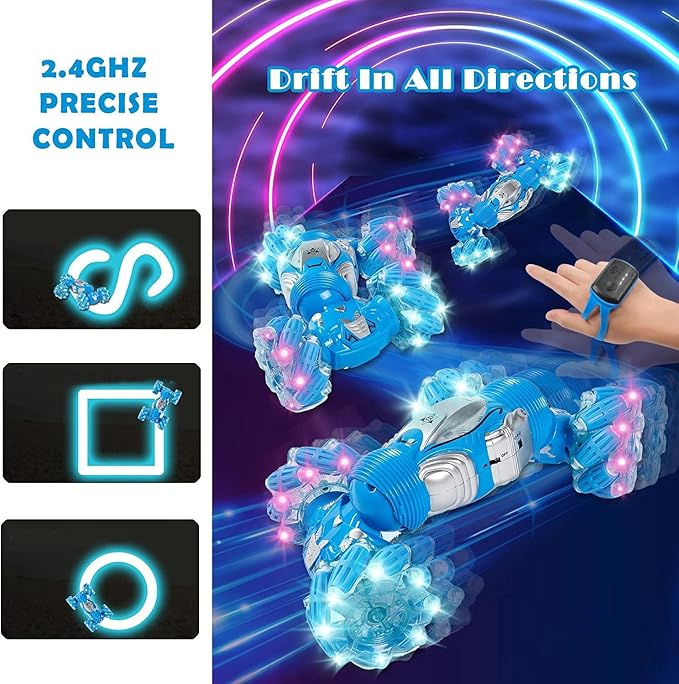 BEMITON Boys Aged 6-12 Birthday Gift Ideas- Gesture Sensing RC Stunt Car Toy for Kids Hand-Controlled 2.4Ghz Remote Control Twist Cars 4WD All-Terrain Off-Road Vehicle