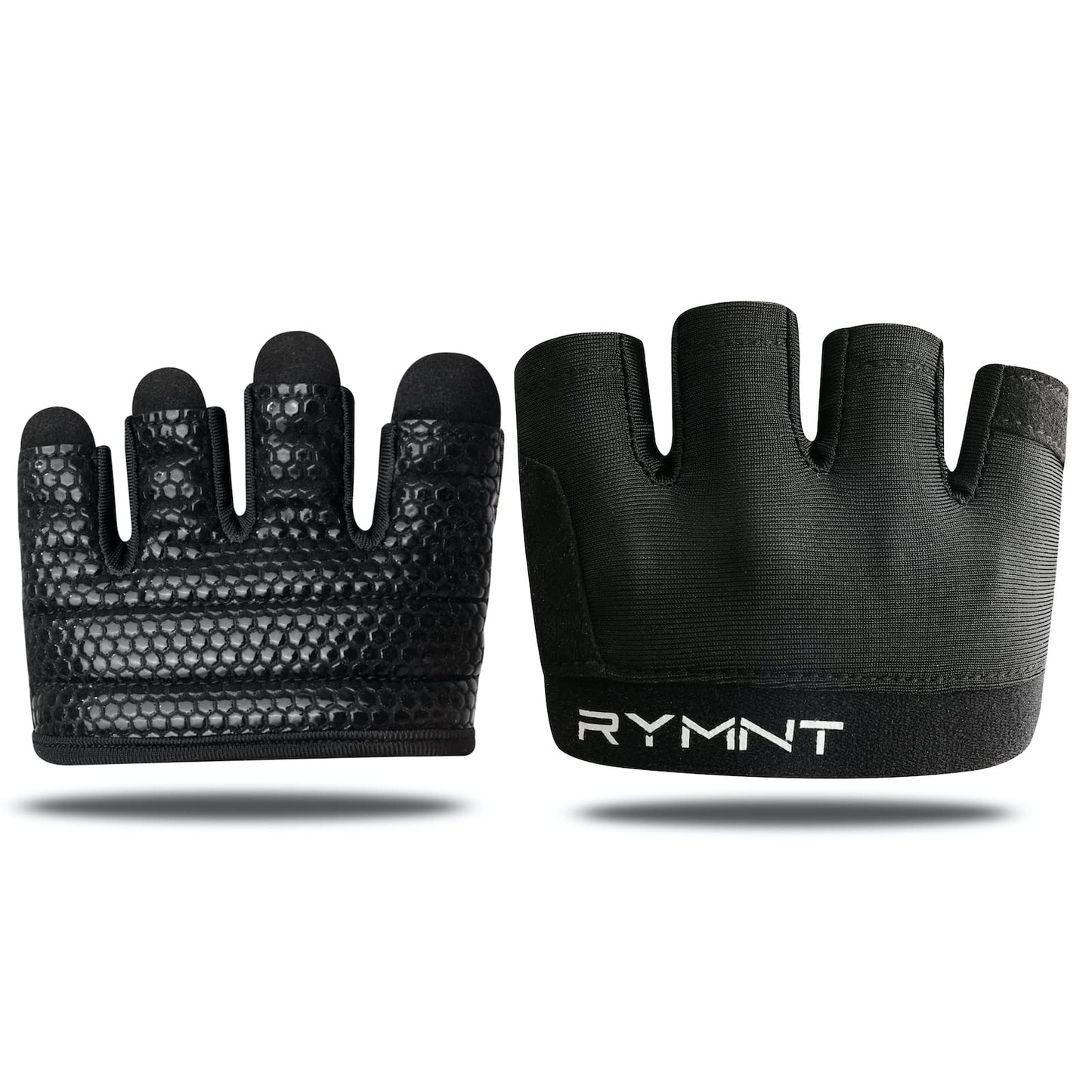 RYMNT Minimal Workout Gloves,Short Micro Weight Lifting Gloves Grip Pads with Full Palm Protection & Extra Grip for Men Women Weightlifting,Gym,Cross Training,Powerlifting,WODs.Black-Small