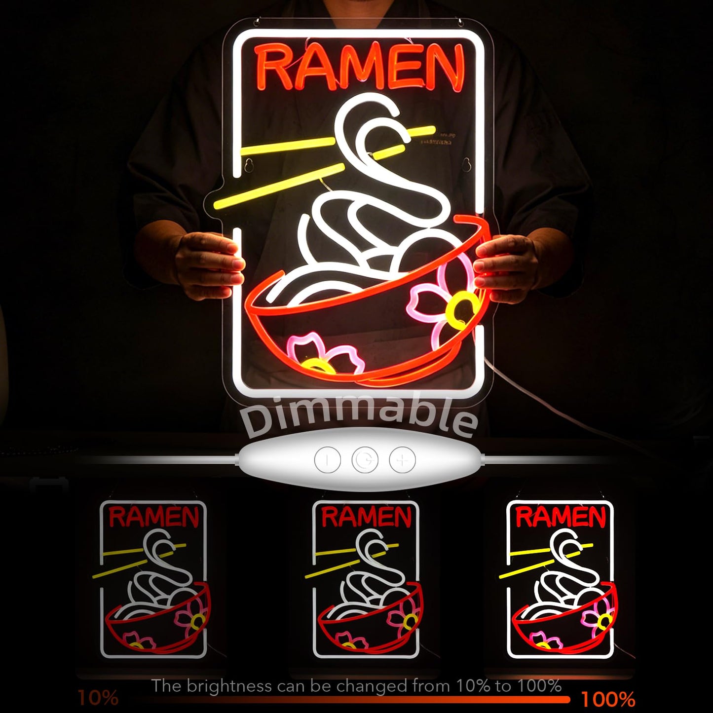 Ramen Neon Sign Sakura Ramen Neon Sign for Wall Decor Japanese Noodle USB Dimmable Neon Light Sign for Kitchen Restaurant Home Pub Party Man Cave Club Shops Hotel Store Business Gift