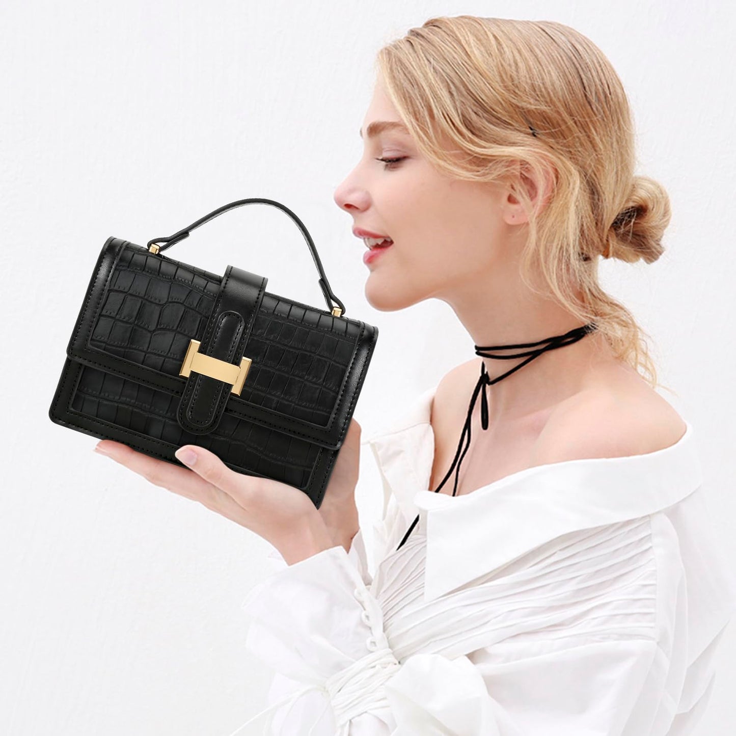 KKXIU Small Purses for Women - Top Handle Crossbody Bag for Women, Leather Lady Handbags Shoulder Clutch with Adjustable Shoulder Strap