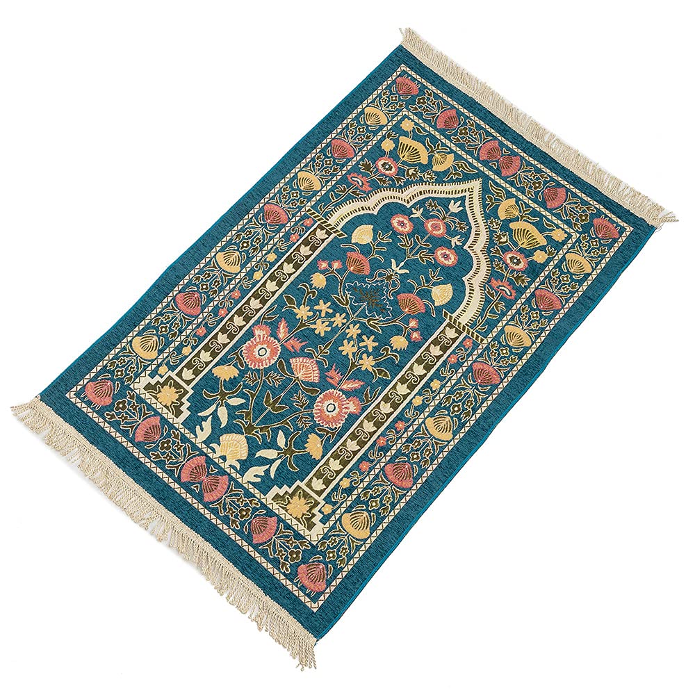 Ragyzity Muslim Prayer Rug, Travel Prayer Mat, Portable Foldable Islamic Rug, Thin Woven Polyester Praying Mat for Men Women, 110x70cm (Blue)
