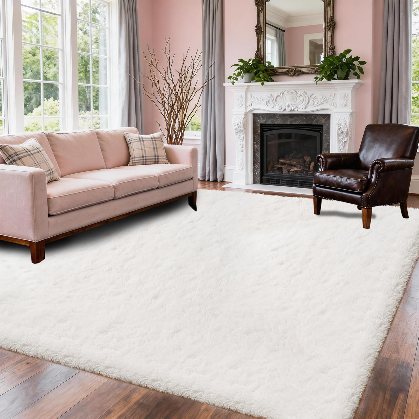 9x12 Shag Area Rugs for Living Room, Extra Large Ultra Soft Fluffy Furry Rug for Bedroom, Indoor Carpet Plush Fuzzy Nursery Rugs for Kids Girls and Boys, Dorms, Classroom, Home Decor Aesthetic, White