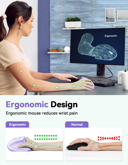 TECKNET 2.4G Ergonomic Mouse Vertical Wireless - 4800 DPI Optical Carpal Tunnel Mouse Right Hand, 5 Adjustable DPI, Quiet Clicks, 6 Buttons for Laptop, Desktop, PC, Computer - Black