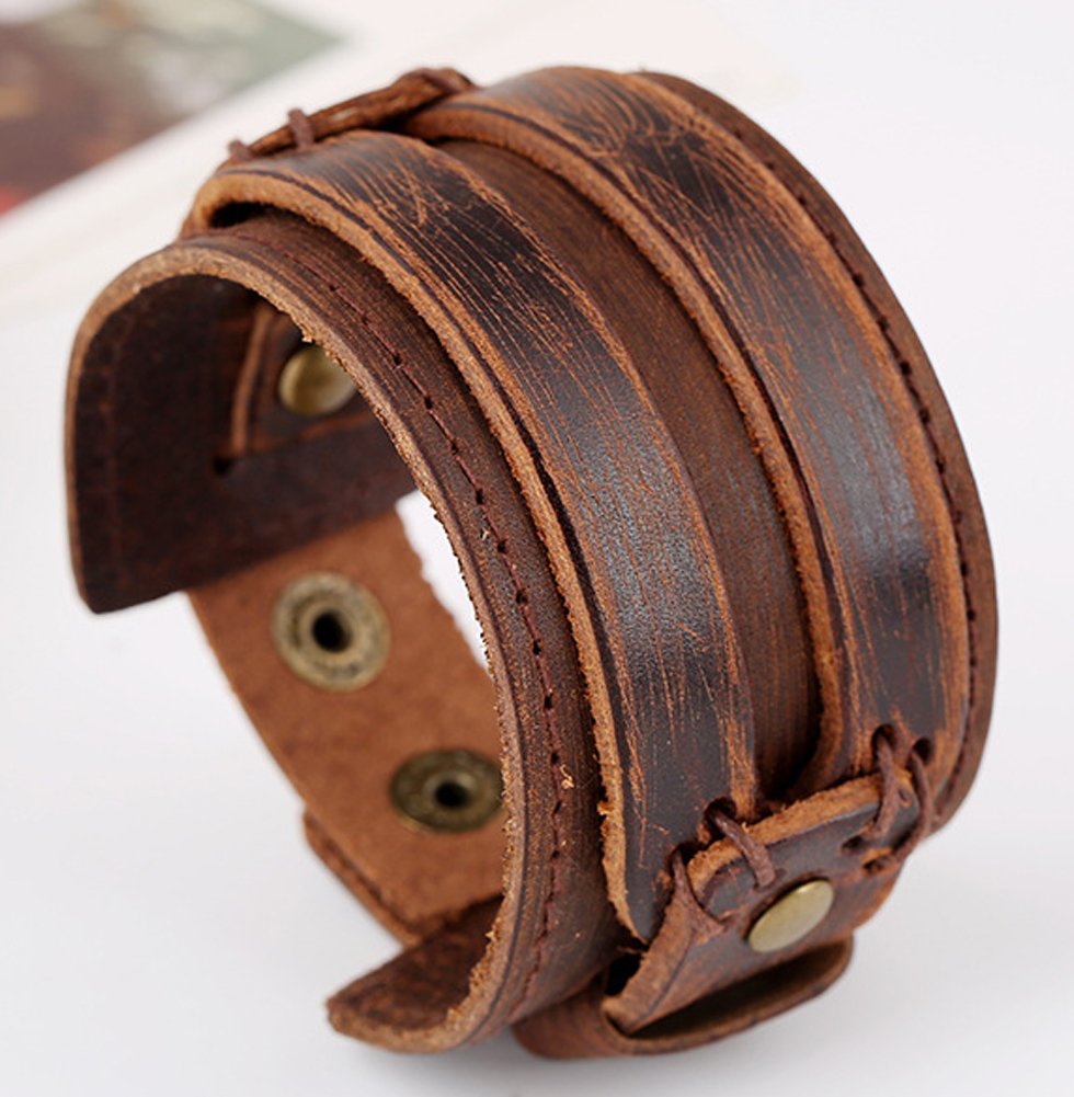 Hamoery Men Leather Bracelet Punk Braided Rope Alloy Bracelet Bangle Wristband