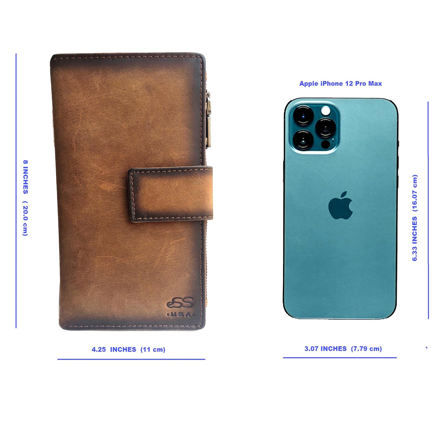 ESS RFID Blocking Leather Wallet for Women Slim Bifold Card Holder – Double Zipper Money Organizer with 43 Card Slots, Passport Pocket, iPhone Storage, ID Window, Travel Wallet Brown
