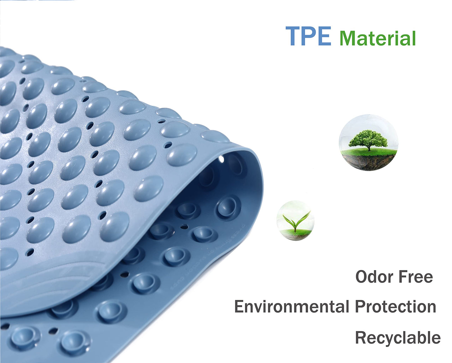 Mantto Bathtub Mat Non Slip TPE Bath Mat for Tub Bathroom Bath Tub Shower Mat for Kids Shower Floor Mat, Suction Cups Machine Washable Smooth/Non-Textured Tubs Only 35 x16 (Blue)