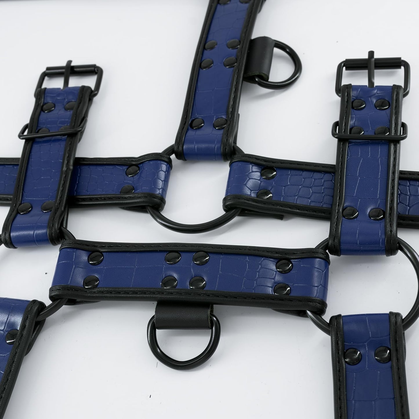 ZZRBVFH Men's PU Leather Body Harness with Crocodile Texture - Adjustable Fitness Vest for Gym, Motorcycle - Black/Red/Green/Blue (Blue)