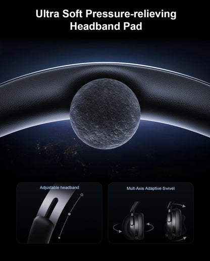 Hybrid Active Noise Cancelling Headphones, Over-Ear Bluetooth Headphone with Hi-Res Audio, 60H Playtime, Deep Bass, Transparency Mode, Foldable Comfort Ear Cups, Ideal gift for Travel Office - Black
