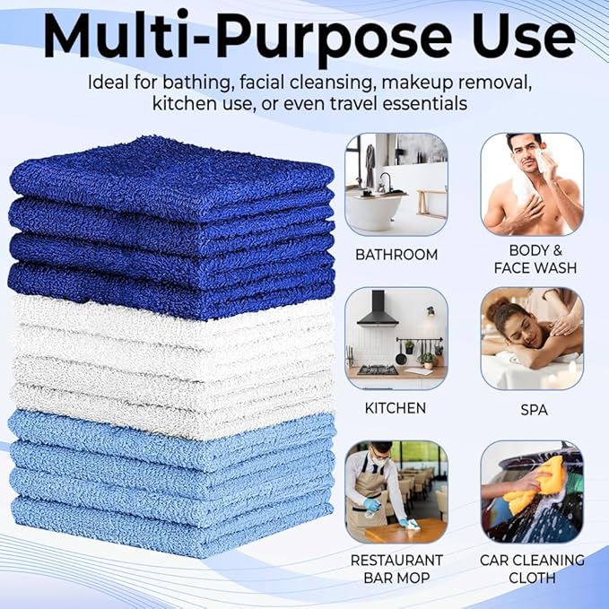 100% Cotton Washcloth Set – Soft, Absorbent Face Towels