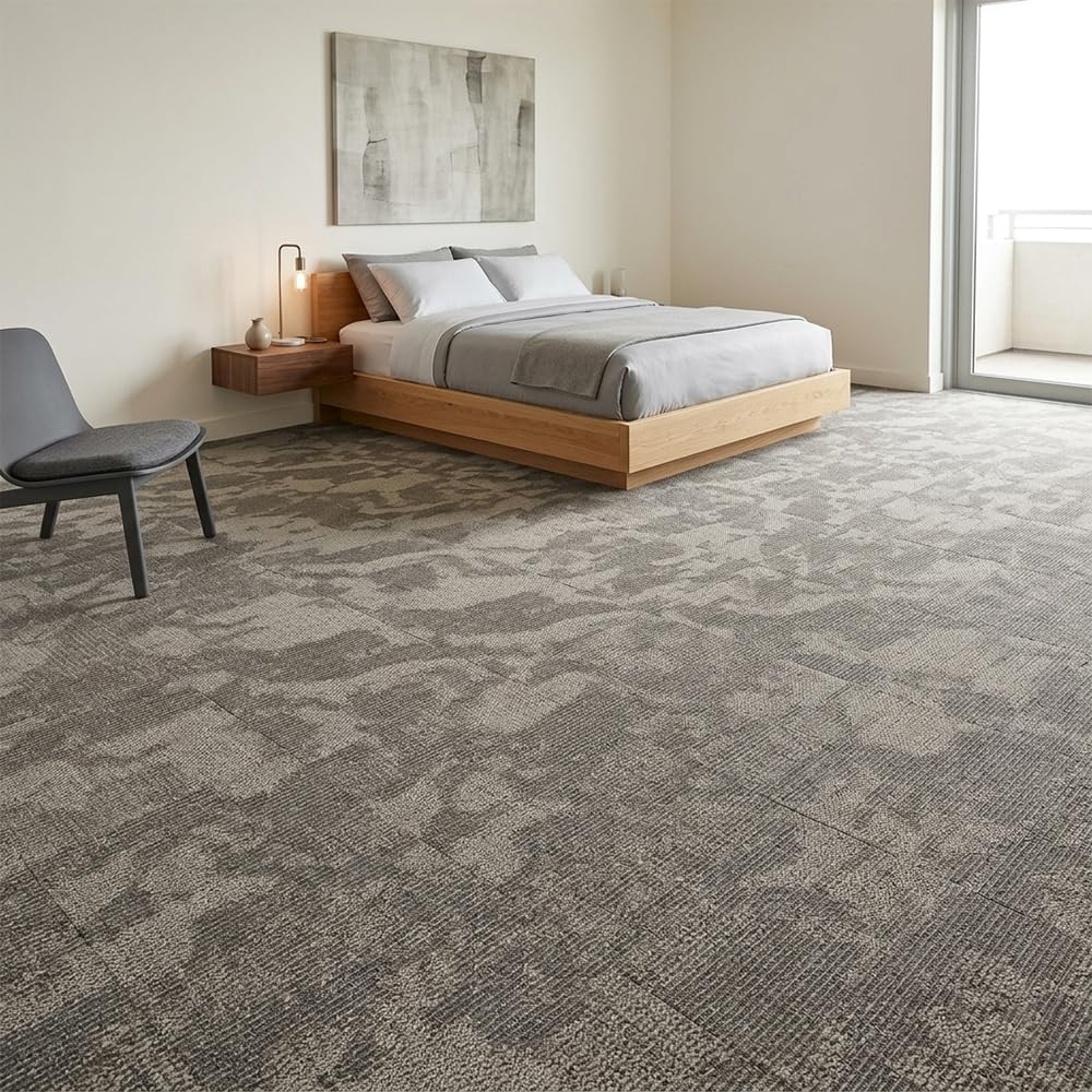 Boshuele Carpet Tiles 20 inch x 20 inch upholstered Non-Slip Carpet Squares Reusable Easy to Install Indoor and Outdoor Office Home Decor Flooring (Khaki, 22 PCS)