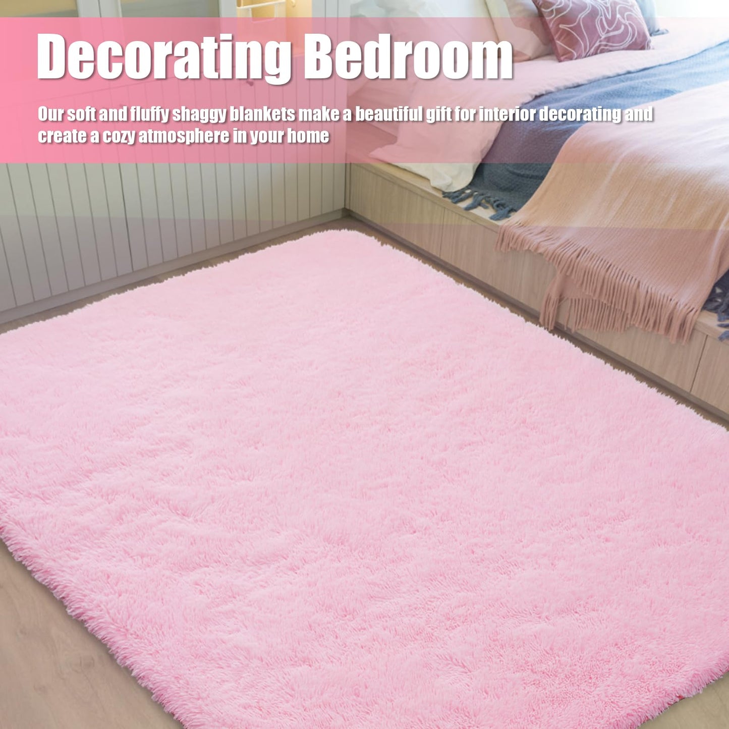 Shag Area Rug for Bedroom 5x8,Pink Fluffy Area Rugs for Living Room,Soft Fuzzy Rug Non-Shedding Indoor Plush Carpet for Bedroom Dorm Home Decor