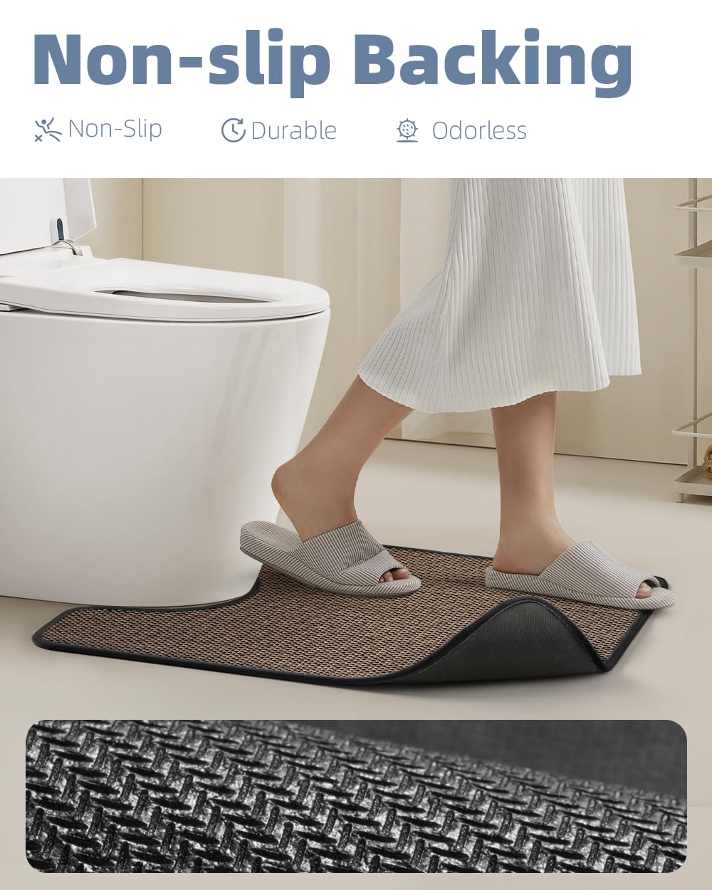 PADOOR Braided Toilet Rugs U Shaped, Non Slip Toilet Mats for Bathroom Floor Machine Washable Super Absorbent Contour Bath Rugs for Toilet Mat Quick Dry U Shaped Toilet Rug, 20''x24'' Black