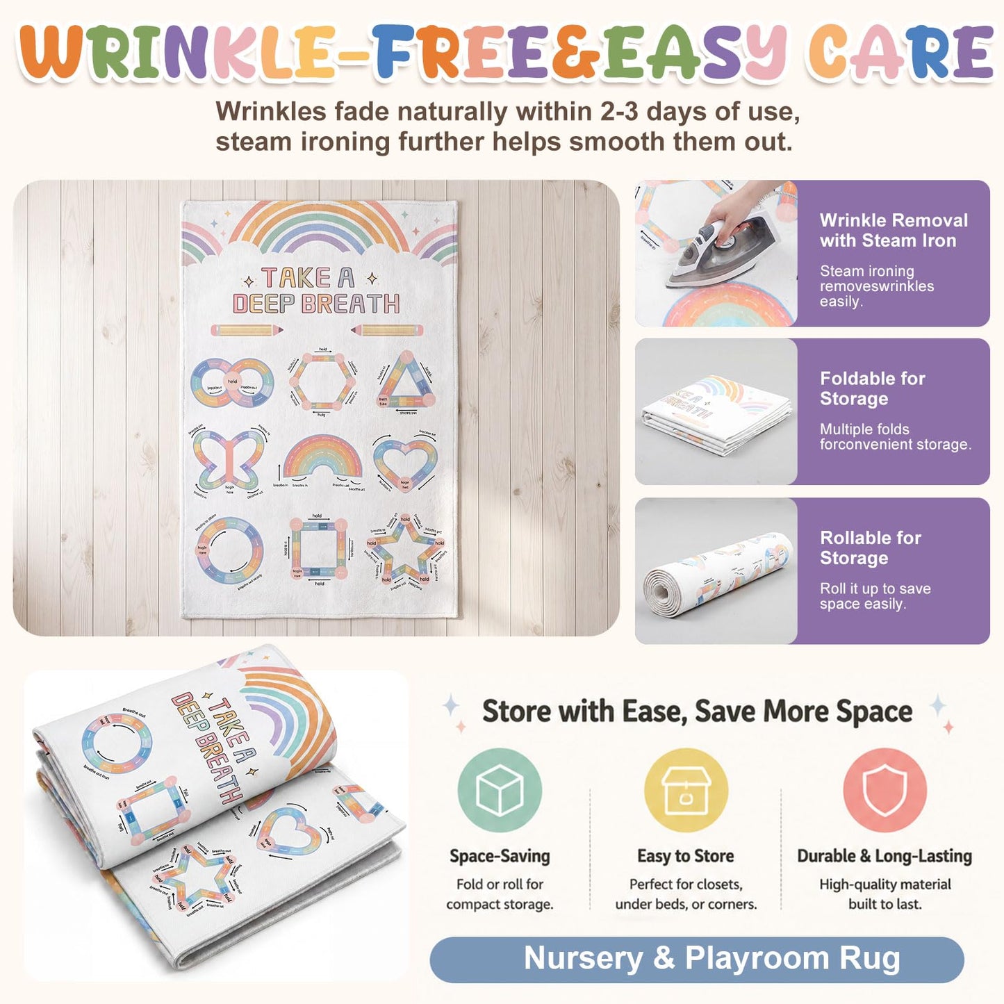 Nuanchu 3 x 5ft Classroom Rug Elementary, Calming Corner Classroom Rug, Floor Mental Health Mat Anti-Skid for Nursery Homeschool Playroom Elementary(Take A Deep Breath)