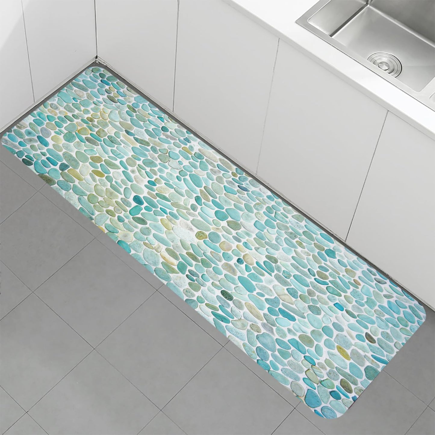 LYFANS Pebble Stone Memory Foam Bath Mat, Non-Slip Absorbent Flannel Bathroom Rug, Soft Quick Dry Shower Floor Mat for Tub, Kitchen, Bedroom (18"x47")