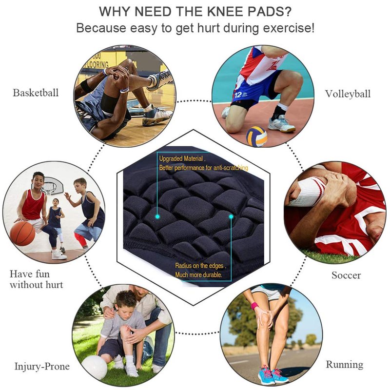 SZKANI Knee Pads Compression Leg Sleeve Knee Sleeve for All Sports Wrestling Protector Gear, 1 Pair of Knee Paded(Black_2 Pack, Large)