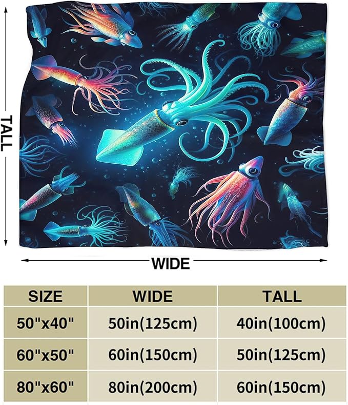 Squid Blanket Decor Gifts for Squid Lovers, Flannel Fleece Fuzzy Throw Blankets, Soft Warm Cozy Plush Ocean Animal Blanket for Bed Couch Living Room Stuff Decoration for Kids Adult 50"x40"