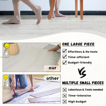 WIFEA Self Adhesive Vinyl Flooring Roll 23.6"x 118"/19 Sq.Ft Wood Grain Peel Stick Floor Tiles, Wear-Resistant and Waterproof Vinyl Plank Flooring for Bedroom Living Room Office Balcony RV White Grey