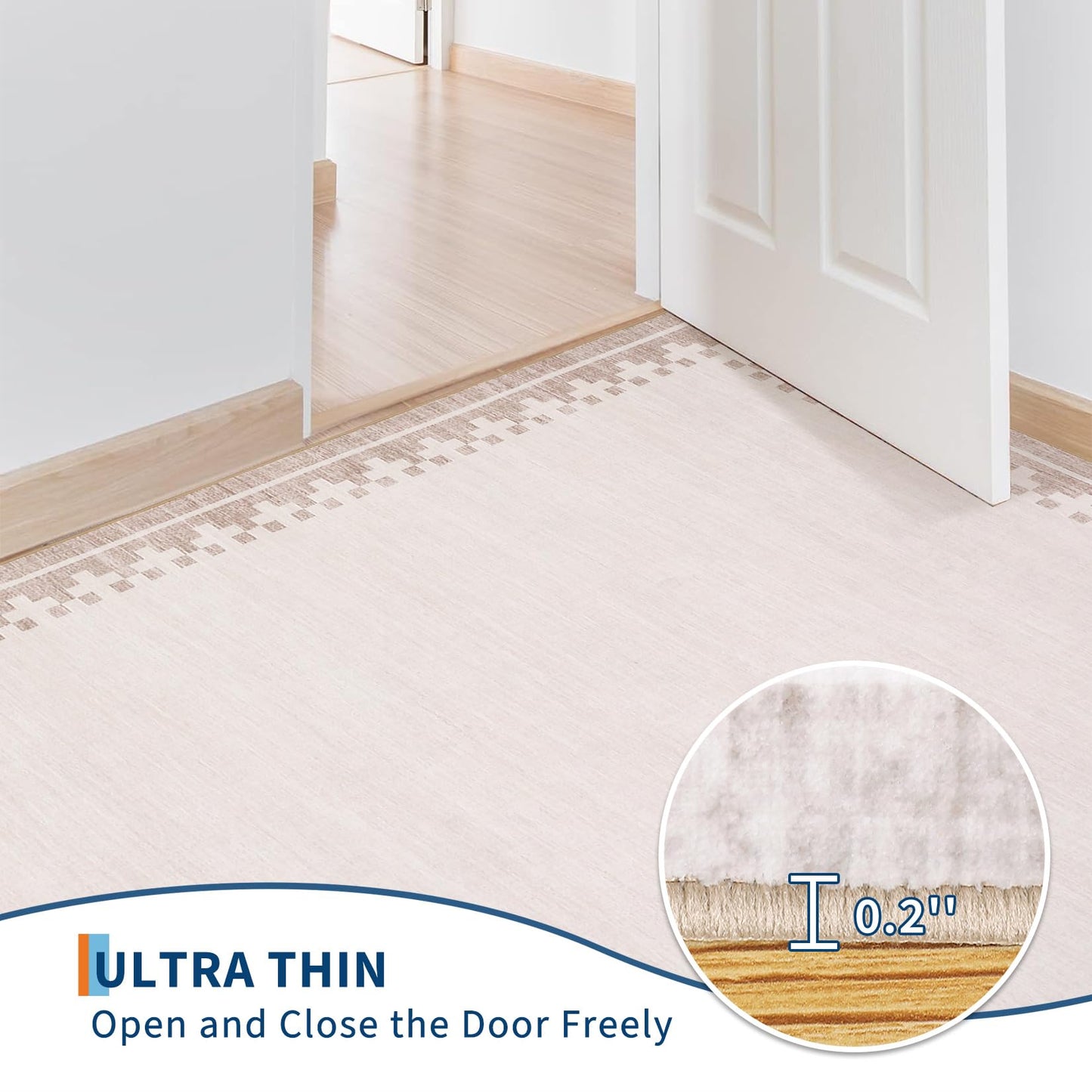 GarveeHome 2x6 Washable Entryway Hallway Runner Rug with Non Slip Back Cross Bordered Low Pile Living Room Bedroom Bathroom Carpet Modern Geometric Neutral Indoor Rugs, Light Camel/Seashell
