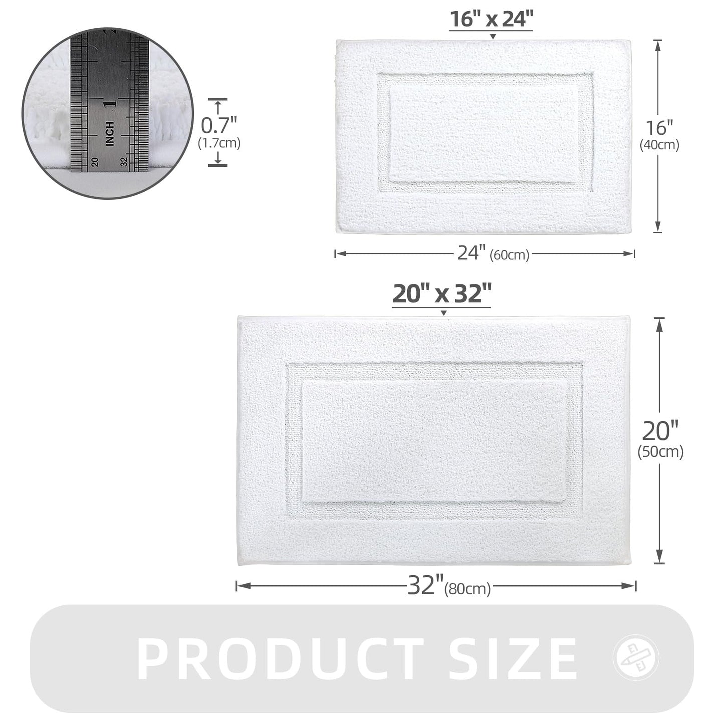 ZOESIOER Bathroom Rugs Sets 2 Piece, Ultra Absorbent Soft Bath Rug, Machine Washable Microfiber Non-Slip Bath Mat for Bathroom Floor, Tub, Toilet, Shower Room, White