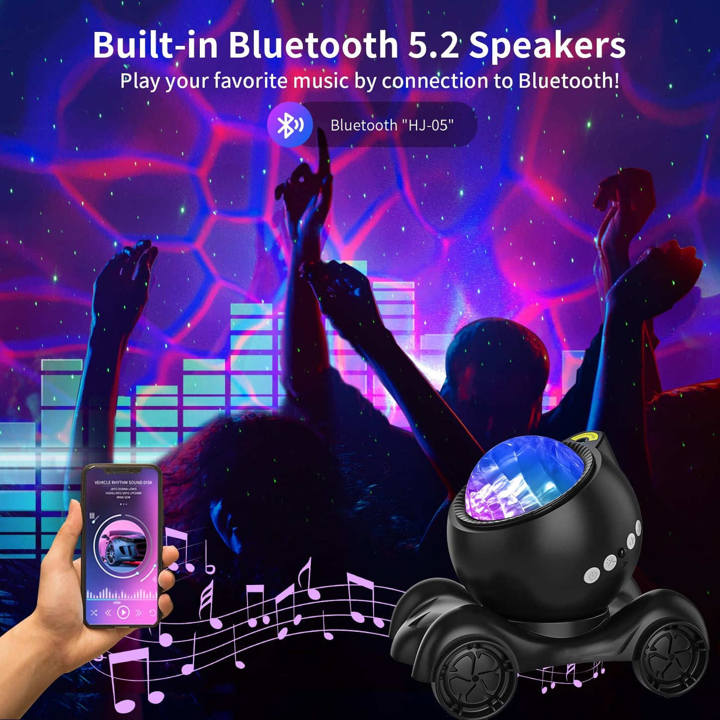 ENOKIK Star Projector, Galaxy Projector Built-in Bluetooth Speaker and 8 White Noise, Night Light for Kids Adults, Aurora Nebula Lamp for Home Decor/Relaxation/Party/Music/Gift (Black)