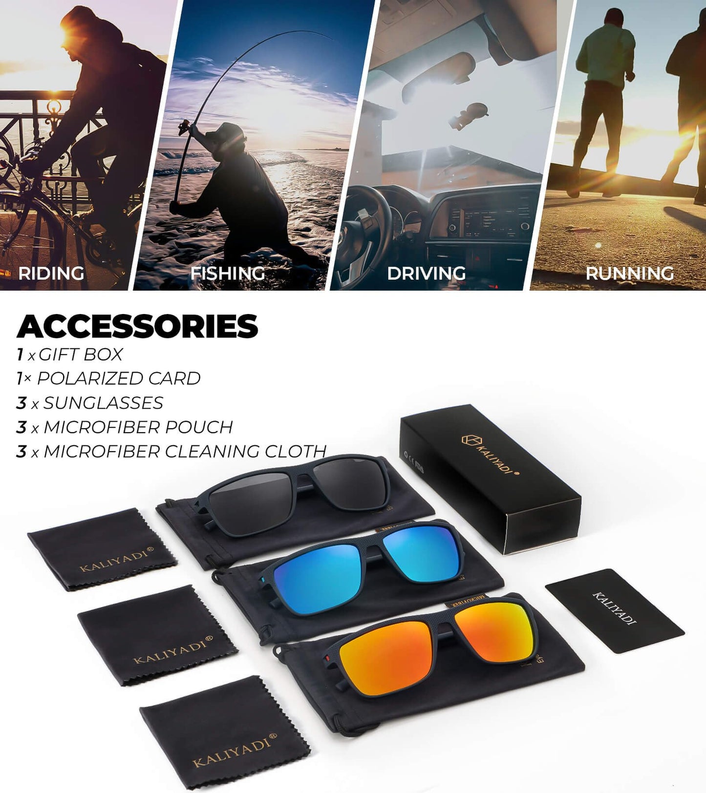 KALIYADI Polarized Sunglasses Men, Lightweight Mens Sunglasses Polarized UV Protection Driving Fishing Golf (Frame Blue|Lens Black/Red/Ice Blue)