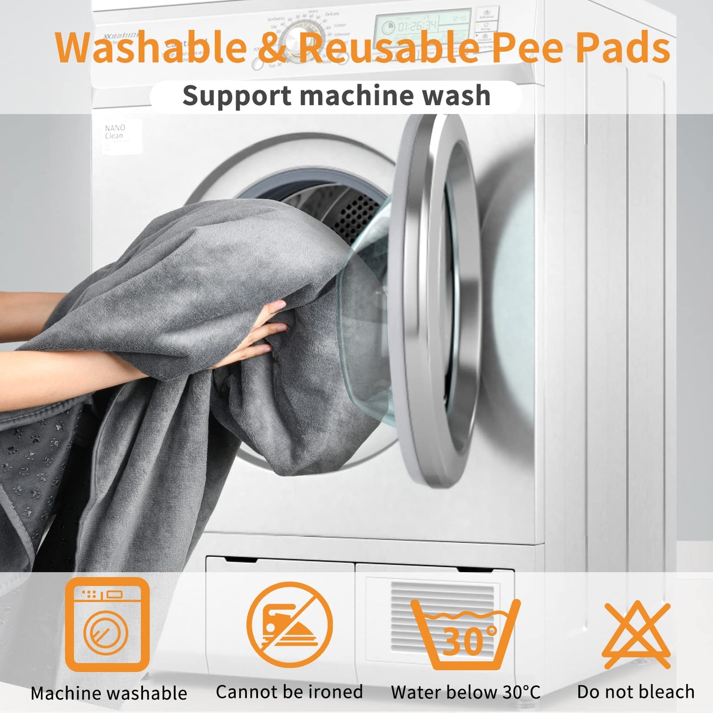 LOOBANI 2 Packs Extra Large Reusable Dog Mat for Floor, Non-Slip Washable Pee Pads for Dogs, Fast Absorbent Pet Whelping Pads, Puppy Playpen Mat for Incontinence, Housebreak, Crate (36"x48"-Gray)