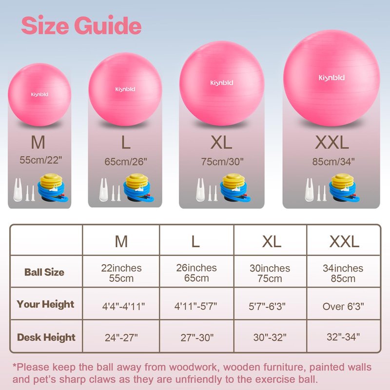 kisnbld Exercise Ball, Extra Thick Yoga Ball for Workout Pregnancy Stability, 4 Sizes Anti-Burst Balance Ball with Foot Pump - Heavy Duty Fitness Ball Chair for Office, Home & Gym